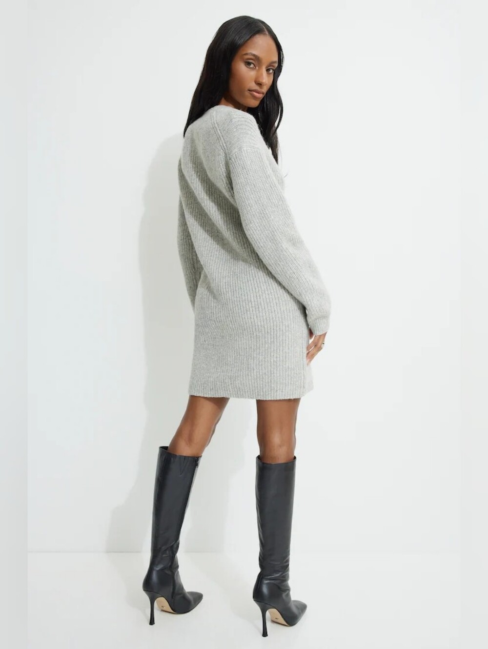 Dynamite Ribbed Knit Mini Dress - Light Gray - Picture 2 of 5